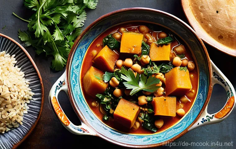 다문화 요리사와 제철 재료 활용법 - **Indian-Spiced Hokkaido Pumpkin Curry**: A vibrant overhead shot of a steaming Indian-inspired curr...