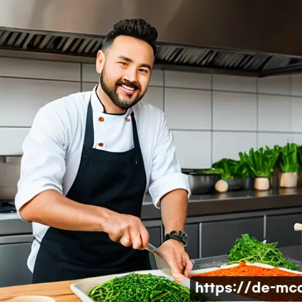 다문화 요리사와 다국적 레스토랑 - A vibrant, modern Berlin kitchen scene showing an Italian chef wearing a clean apron and undergarmen...