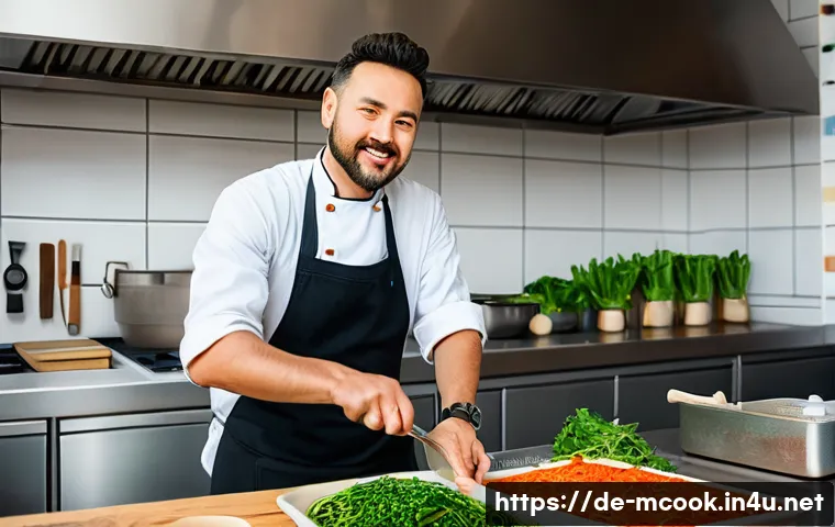 다문화 요리사와 다국적 레스토랑 - A vibrant, modern Berlin kitchen scene showing an Italian chef wearing a clean apron and undergarmen...
