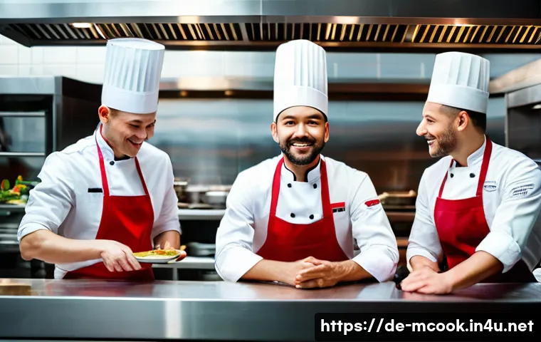 다문화 요리사의 연봉 비교 - A vibrant professional kitchen scene in a modern Berlin restaurant featuring a multicultural team of...